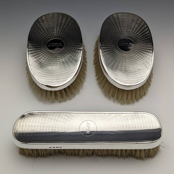 大約 1920 年英國古董純銀手柄刷子 3 件套 Charles Henry Dumenil